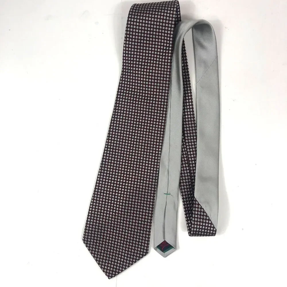 Tommy Hilfiger Silk Tie Maroon Burgundy Polka Dot Silver Dots Made in USA